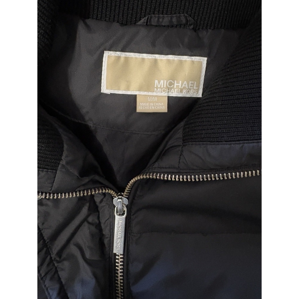 Michael Kors Black Puffer Coat Quilted Down Fill Zip Front Collar Medium - Picture 4 of 6